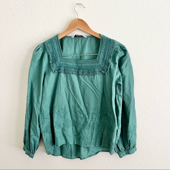 Zara Tops - Zara Teal Square Neck Embroidered Blouse Sz M